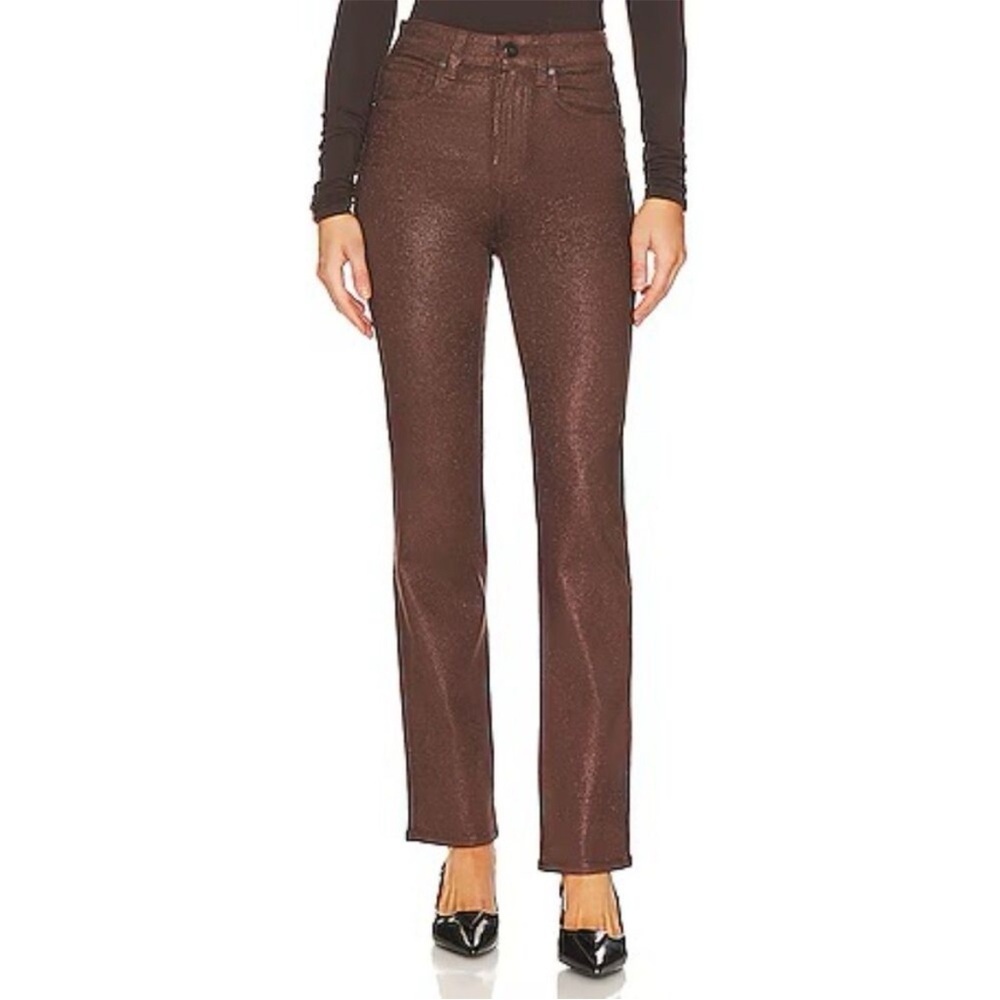 PAIGE Women's Stella Chocolate Brown Shimmer Boot Cut Jeans Size 32